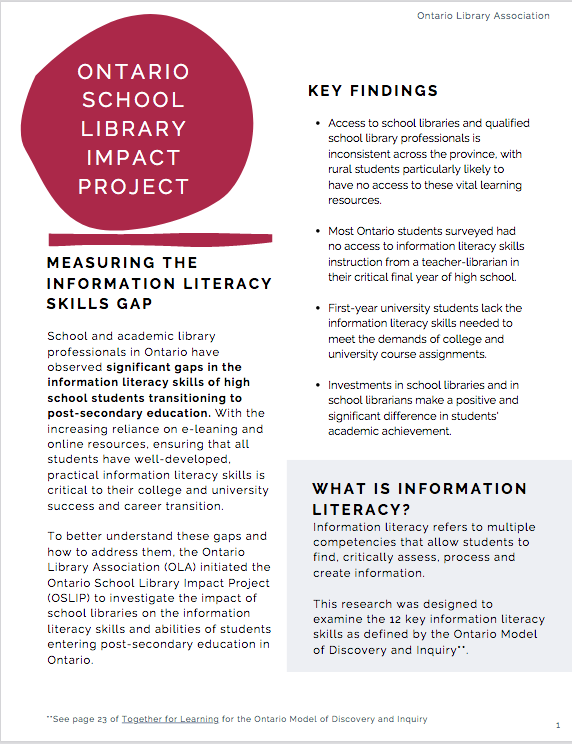 Ontario School Library Impact Project - Ontario Library Association